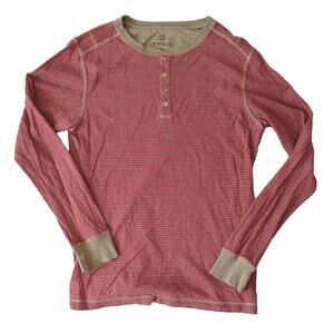 Gramicci Men's Hemp Organic Cotton Striped Long Sleeve Henley Shirt Red Medium